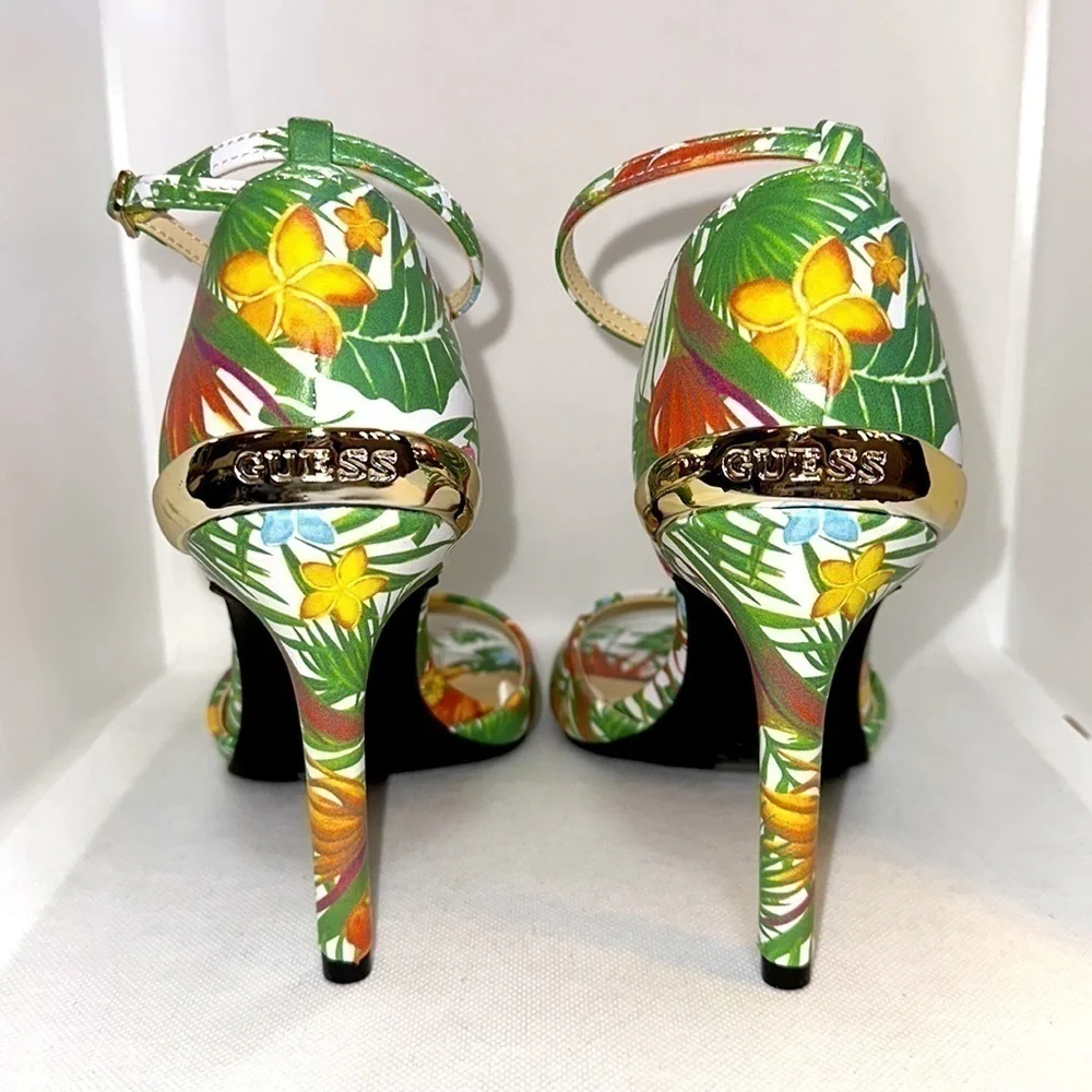 Guess Tropical Print Stiletto Heels with Ankle Strap Size 9.5M - NWOT